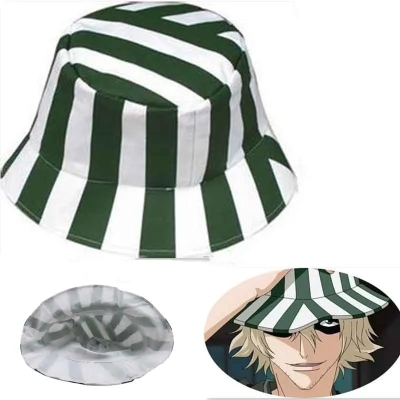 Anime Bleach Urahara Kisuke Cosplay Hat Cap Bucket Hat Green White Striped Men Women Summer Cool Fashion Hat