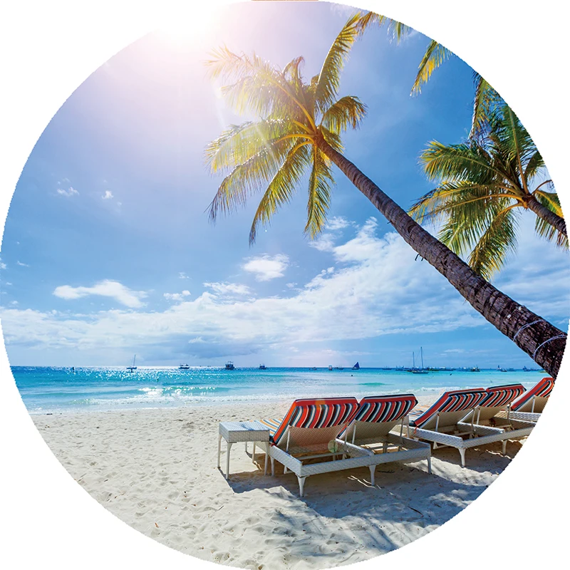 Круглое пляжное полотенце с изображением слона и морских пейзажей размер 1500*1500