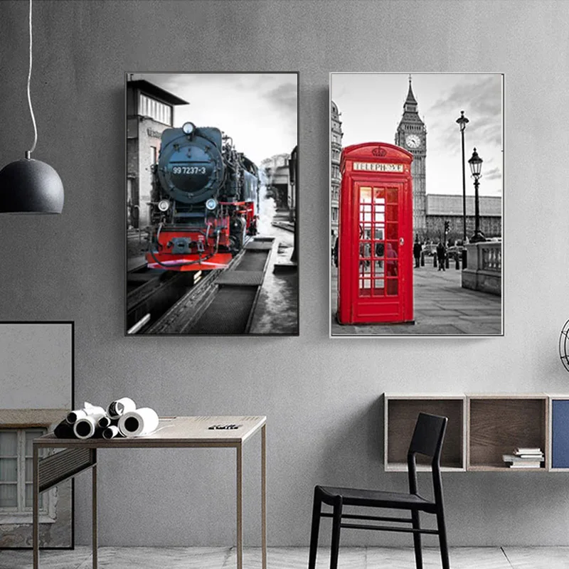 British Style Modern Canvas Art Wall Pictures City Buildings Bus Telephone Booth For Living Room Home Decor Posters No Frame | Дом и сад