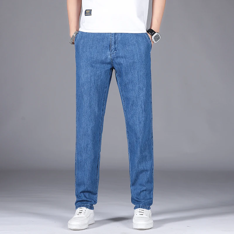 Весенне-летние тонкие хлопковые джинсовые повседневные брюки мужские деловые