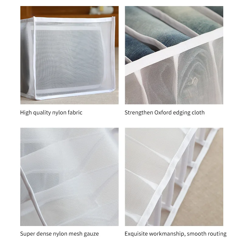 

Jeans Compartment Storage Box Closet Clothes Drawer Mesh Separation Box Stacking Pants Drawer Divider Can Washed Home Organizer