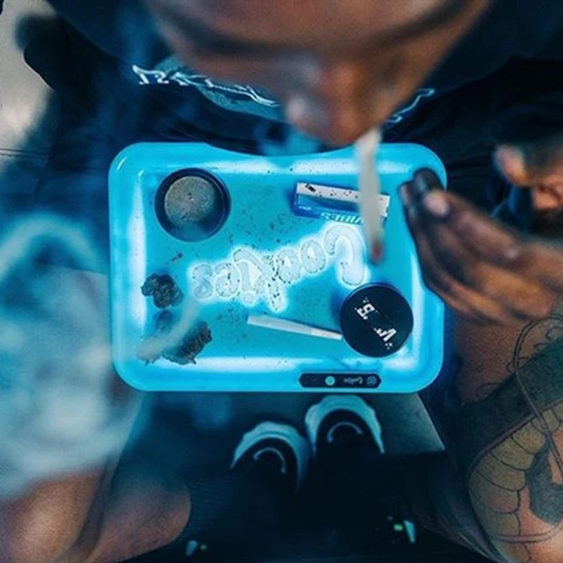 

Led Cigarette Rolling Tray Voice Control Rechargeable Light-emitting Ashtray Glow Tobacco Tray Cigarette Tobacco Box Men Gift