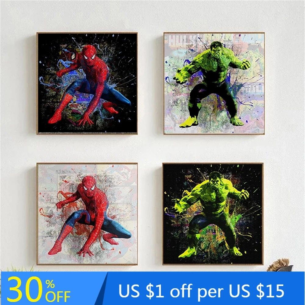 

Картина на холсте с супергероями Marvel, Человек-паук, Халк, комикс, плакаты, настенные картины, картины для спальни, скандинавский Декор для до...