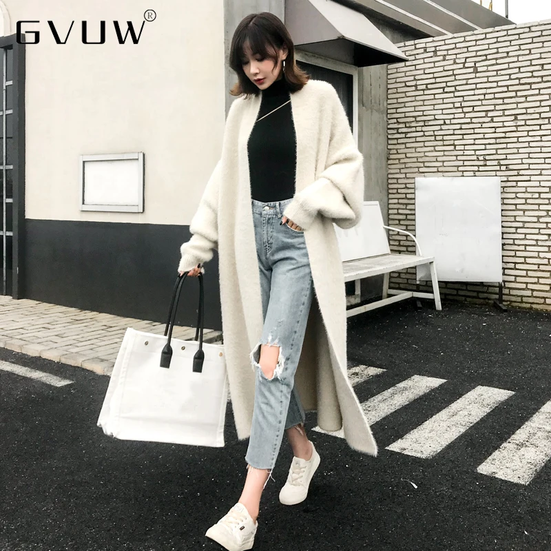

Женский зимний свободный свитер GVUW из искусственной норки и бархата, женский теплый вязаный шерстяной кардиган большого размера, длинное м...