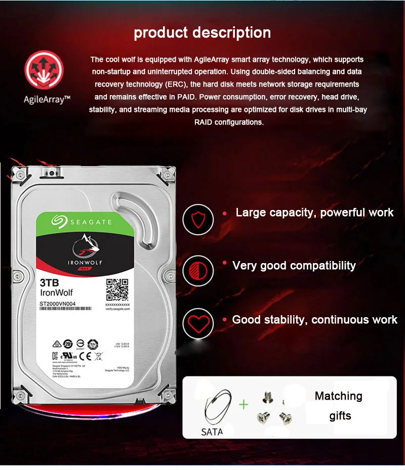 Seagate 1 ТБ 2 ТБ IronWolf SATA 3,0 HDD интерфейс 64MB кэш 6 ГБ/сек. 5900 RPM 3," Внутренний жесткий диск для настольного ПК 1 ТБ-16 ТБ