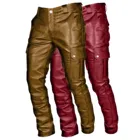 Брюки мужские кожаные в стиле ретро, облегающие повседневные длинные штаны в готическом стиле, модные однотонные кожаные приталенные, Осень-зима
