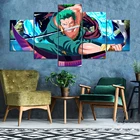 Холщовые принты цельный плакат домашний декор ророноа Зоро Hd живопись аниме настенное искусство 5 панелей картины Модульная для гостиной рамка