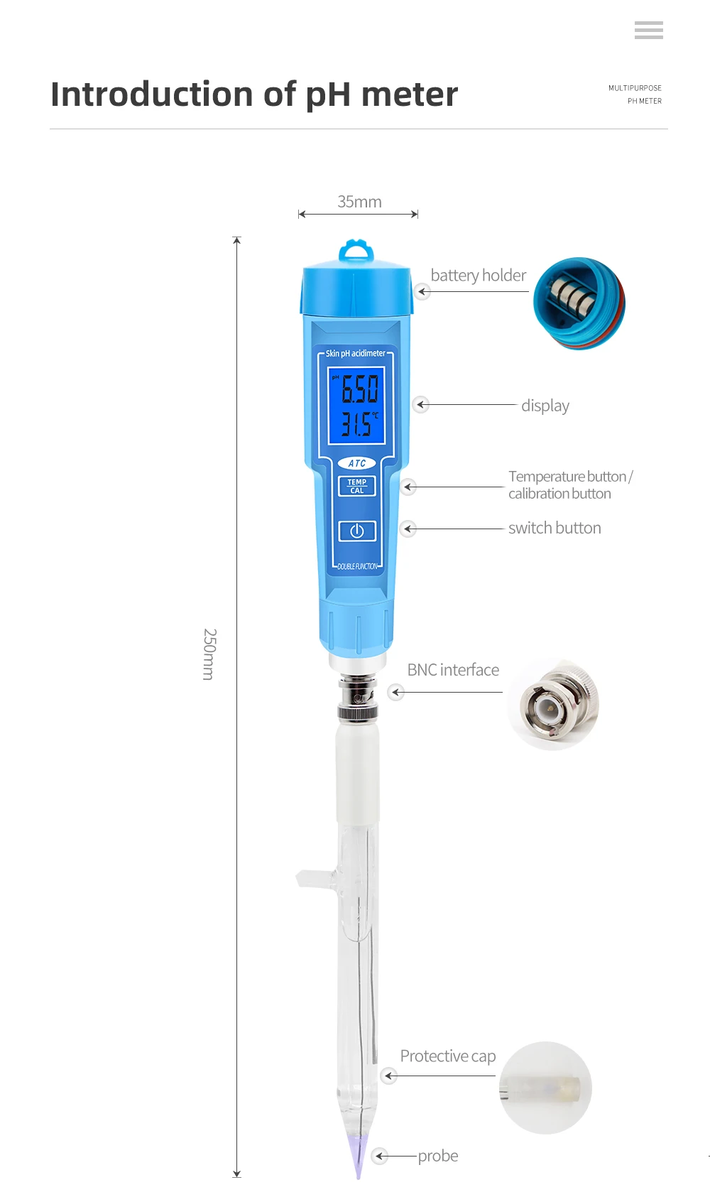 Цифровой автоматический калибровочный измеритель PH Φ Temp Acidimeter для свободной