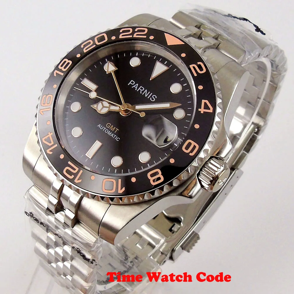 Часы мужские PARNIS автоматические с черным циферблатом 40 мм | Наручные часы