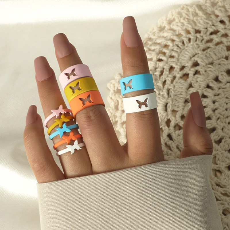 

New 2021 Punk Colorful Butterfly Opening Rings for Women Men Couple Ring Set Korean New Fashion Luxury Jewelry Accessories Gifts