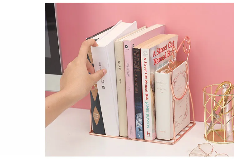 Нордическая Геометрическая Золотая книжная подставка из кованого железа любовь кактус Фламинго Форма Дизайн книжная полка журнал офисный стол органайзер
