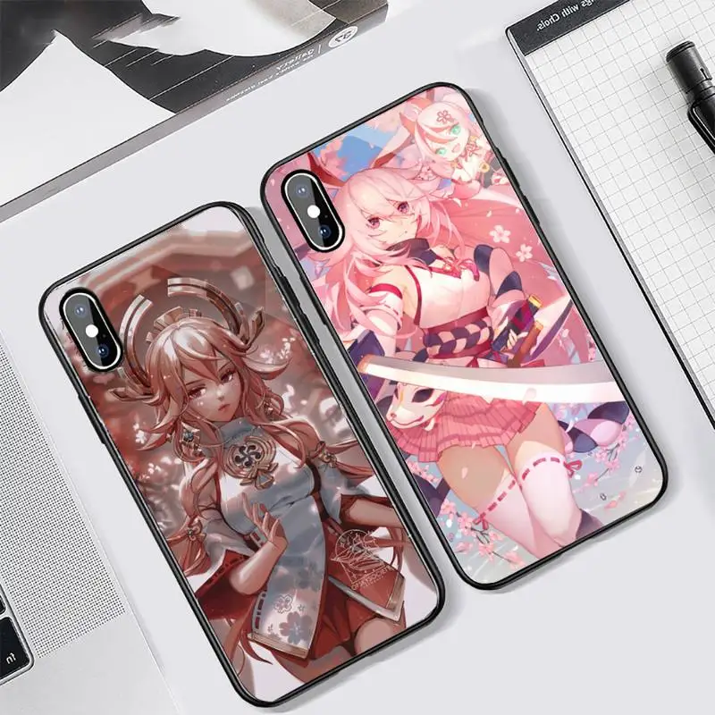 

Yae Miko Genshin Impact girl Phone Case Tempered glass For iphone 6 7 8 plus X XS XR 11 12 13 PRO MAX mini