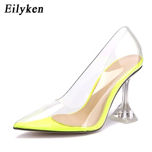 Green Eilyken/прозрачные туфли-лодочки из пвх; сандалии; необычный стиль; Каблук из плексигласа; острый носок; женская обувь для вечеринок; туфли-лодочки для ночного клуба; Размеры 35-42 - Цвет: Green