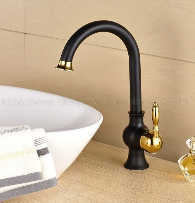 Bathroom Basin Sink Faucet Black Gold Color Brass Single Handle Kitchen Tap Mixer hot and cold water tap znf805 | Обустройство дома