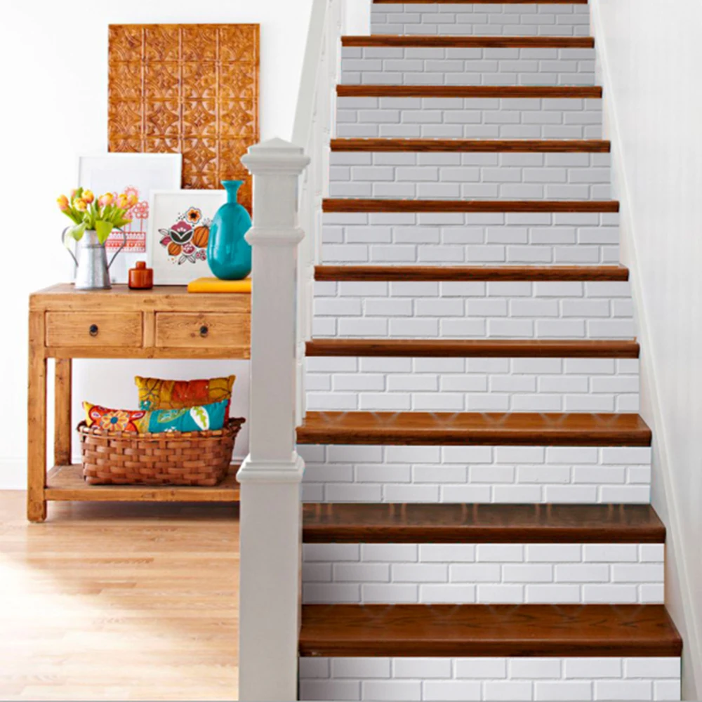 

White brick pattern staircase wall sticker kitchen bathroom tile home decoration art mural waterproof DIY vinyl wallpaper1