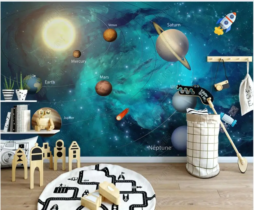 

3d photo wallpaper custom mural Hand drawn space universe planet children's room home decor Wallpaper for walls in rolls
