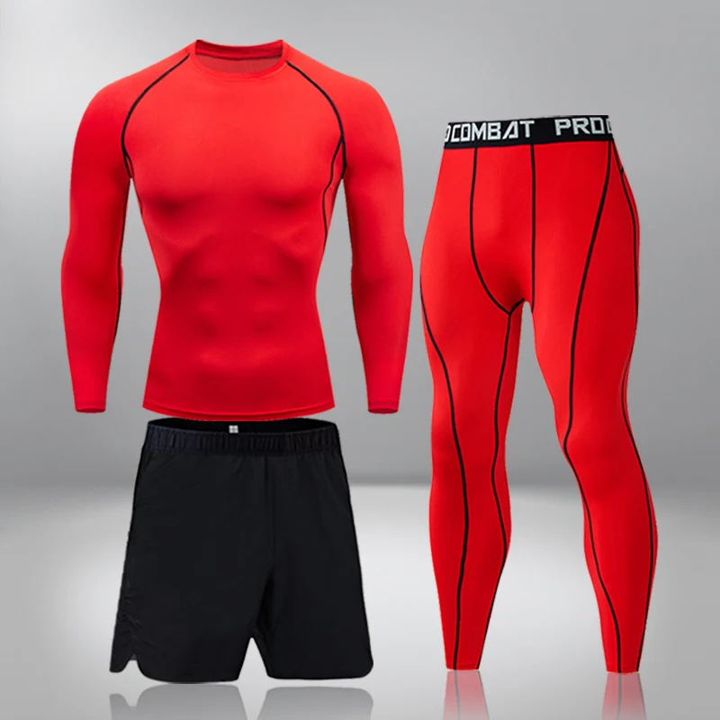 

Men Thermal Underwear Tracksuit Gym Compression Clothing Fitness Running Set Jogging Long Sleeve Shirts Sport Suit Rash Guard