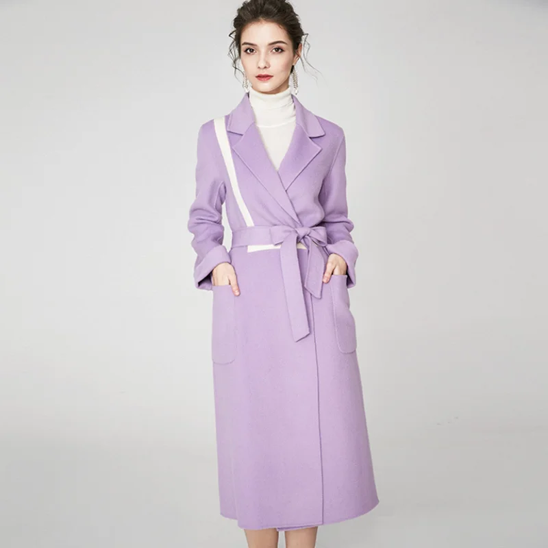 Женское длинное шерстяное пальто в стиле пэчворк женская тонкая Двусторонняя