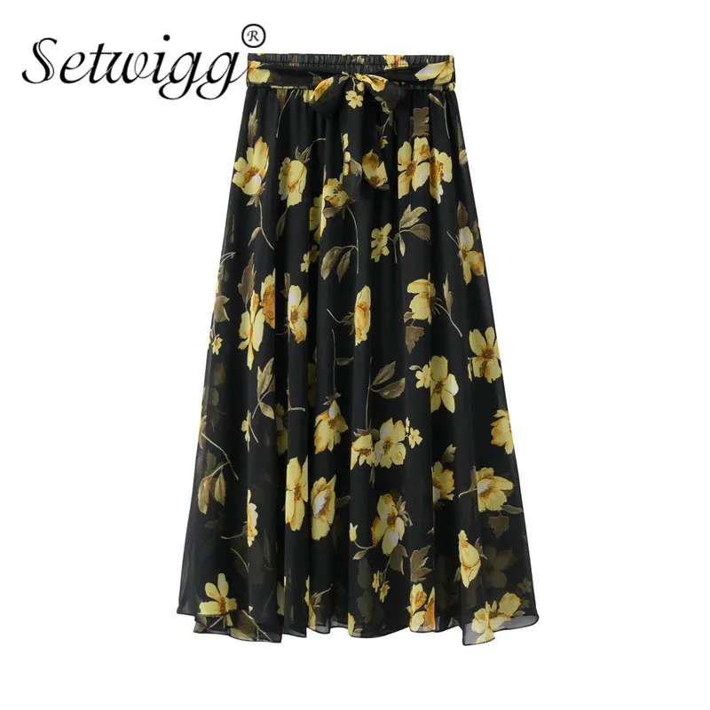 

Летняя шифоновая юбка-клеш с цветочным принтом и бантом