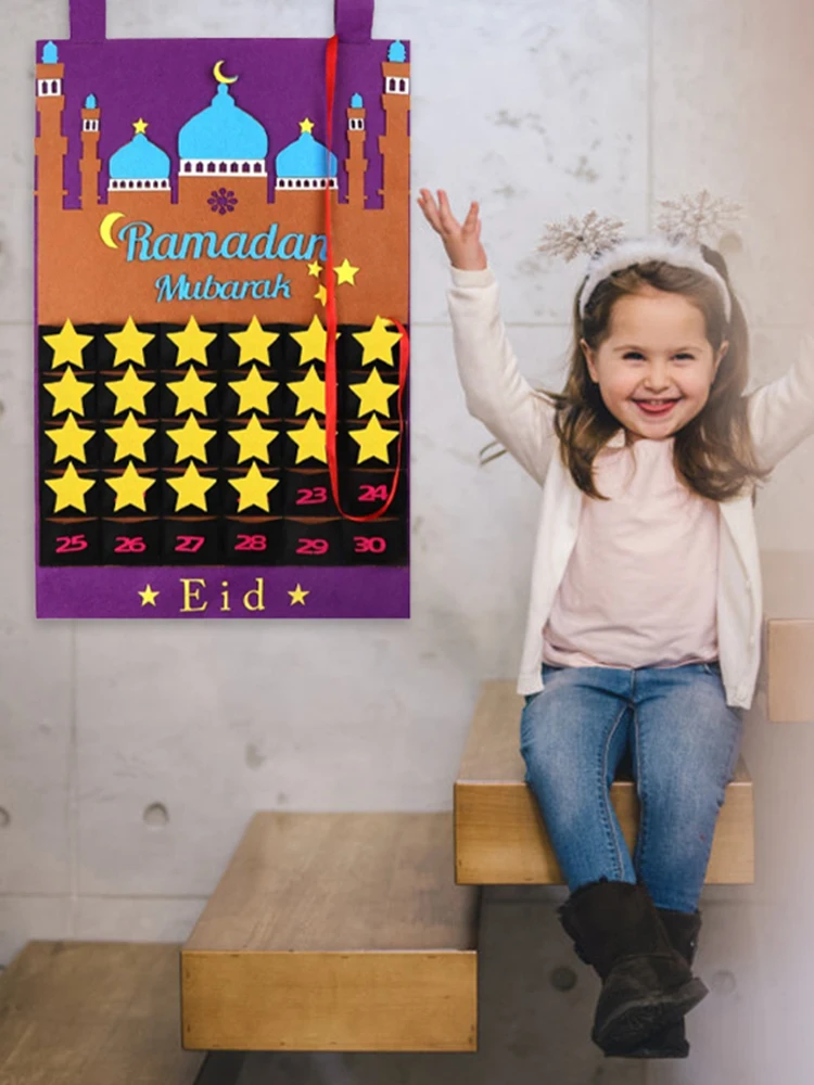 

Eid Mubarak Felt Calendar Ramadan 30 Days Countdown Calendar With Candy Pockets For Kids Gifts Ramadan Party Home Decor