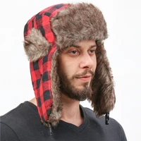 plaid trapper bomber fur hats men women winter warm hiking camping ear protector caps for outdoor skiing snowboarding skating