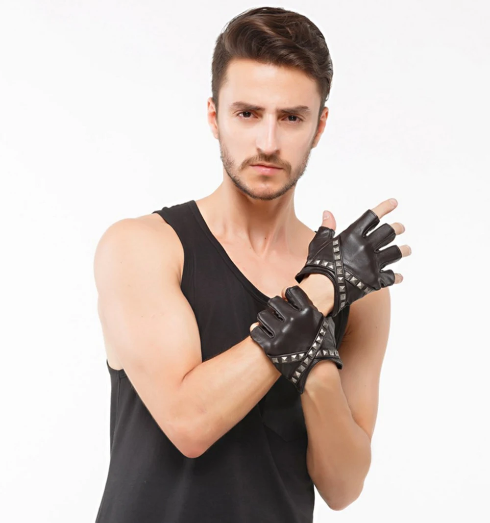 저렴한 남자의 정품 양피 가죽 장갑 겨울 색상 반 손가락 전술 장갑 펑크 멋진 손목 드라이브 Ridding 장갑 S2178