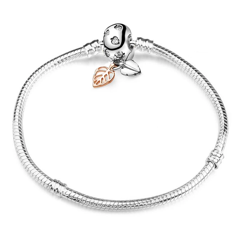 Подлинный Серебряный браслет с цепочкой в виде упавших листьев подходит для