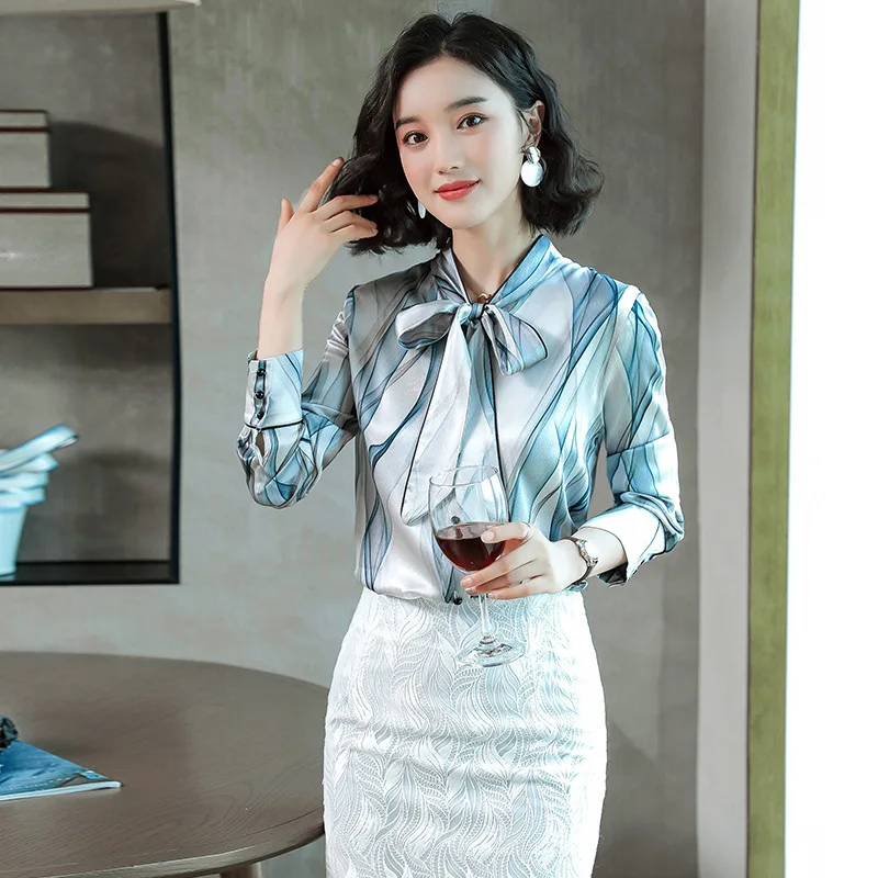 Модная шелковая рубашка с галстуком бабочкой Женская Осенняя коллекция 2019