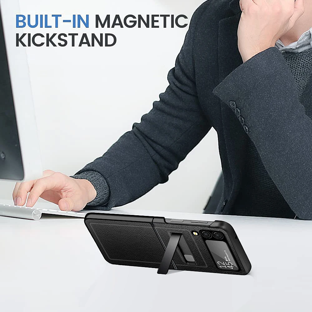 Cena Luksusowe PU Skóra Lychee Wzór Zawias Protector Pokrywa Dla Samsung Galaxy Z Odwróć 3 ZFLIP 3 Z FLIP3 ZFLIP3 Z Uchwytem Stojak