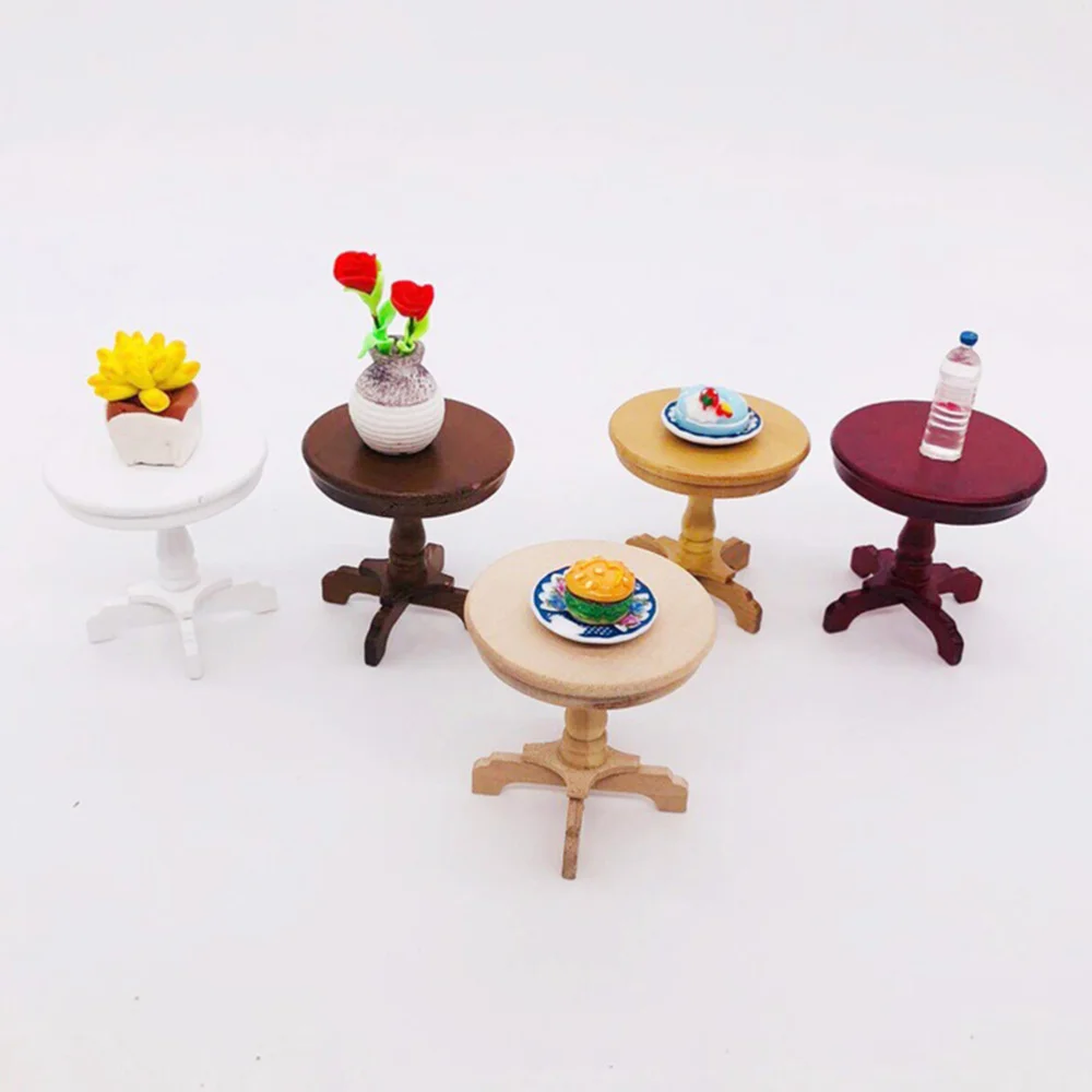 

1Pc Mini Wood Round Table Model Simulation Furniture Ornament Photography Prop