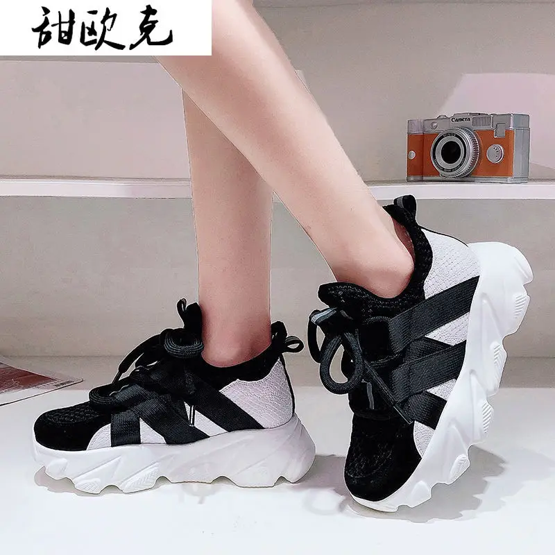 

Spring Women Shoes 2021 New Mesh Breathable Casual Shoes Fashion Lace-up Platform Women's Vulcanized Shoes Asakuchi Sneakers
