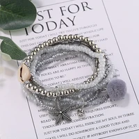 ethnic bohemian tassel beach charm bracelets for women boho multilayer beads crystal hairball bracelet set femme 2020