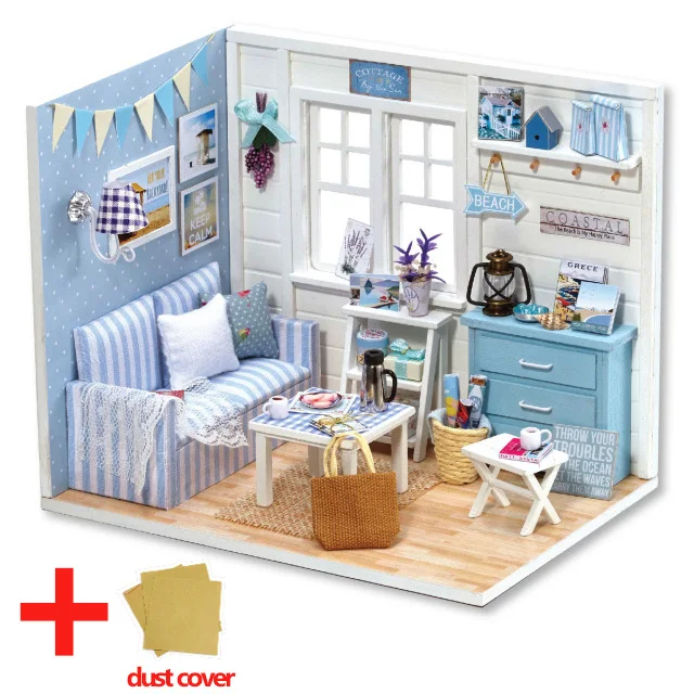 H016 with cover Кукольный дом мебель DIY Миниатюрная модель пылезащитный чехол 3D Деревянный кукольный домик рождественские подарки игрушки для детей дневник котенка H013# E - Цвет: H016 with cover