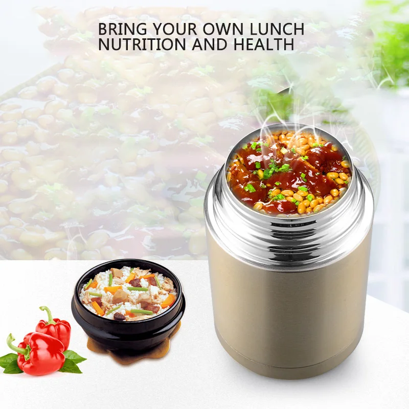 

New Stainless Food Container Double Layer Insulated Vacuum Hot Food Flask Lunch Box With Handle For Student Office 800/1000ML
