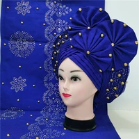 african headtie with oso oke nigerian head wrap auto gele headscarf with beads and stones