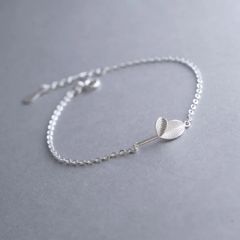 Новый простой браслет из стерлингового серебра 925 пробы с листьями универсальный