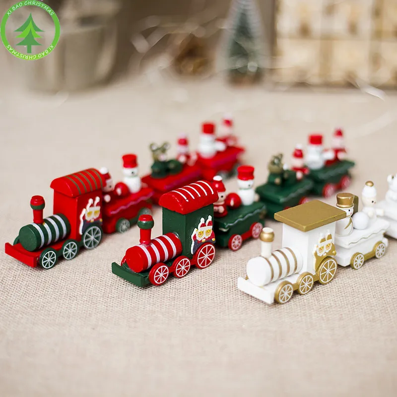 

New Christmas decorations Creative Color Christmas Train wooden ornaments Christmas children's gifts Dropshipping