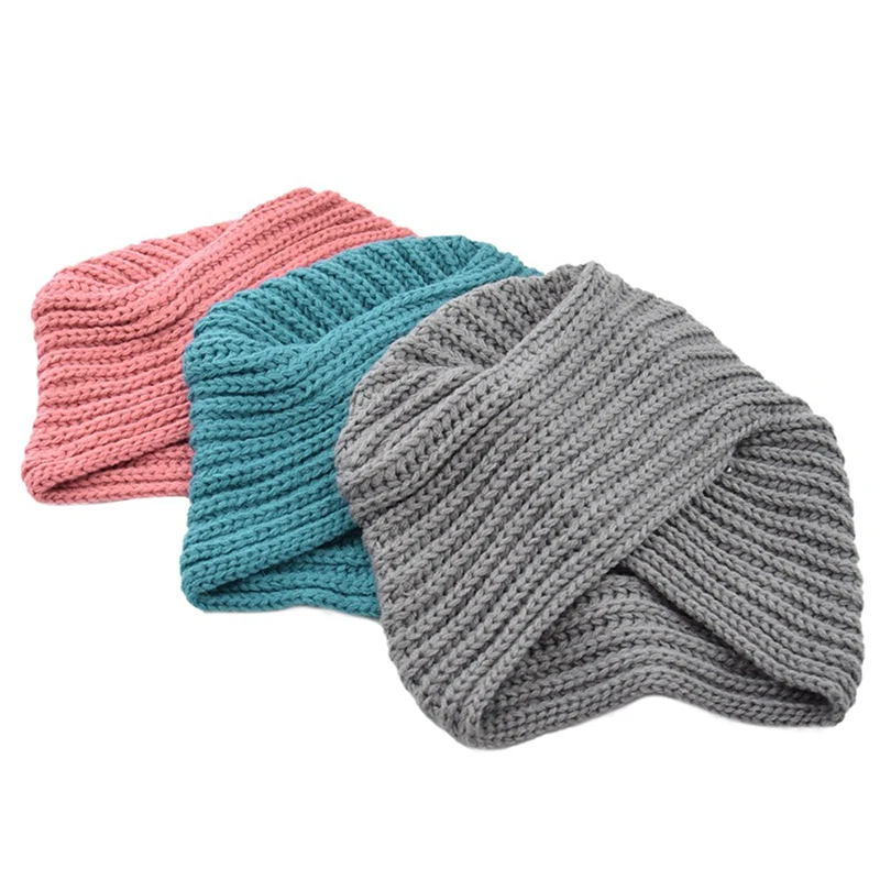 

Boho Style Women Knot Bandanas Fashion Knitting Warm Muslim Scarf 2019 Autumn Winter Turban Cap Solid Color Cross Headscarf