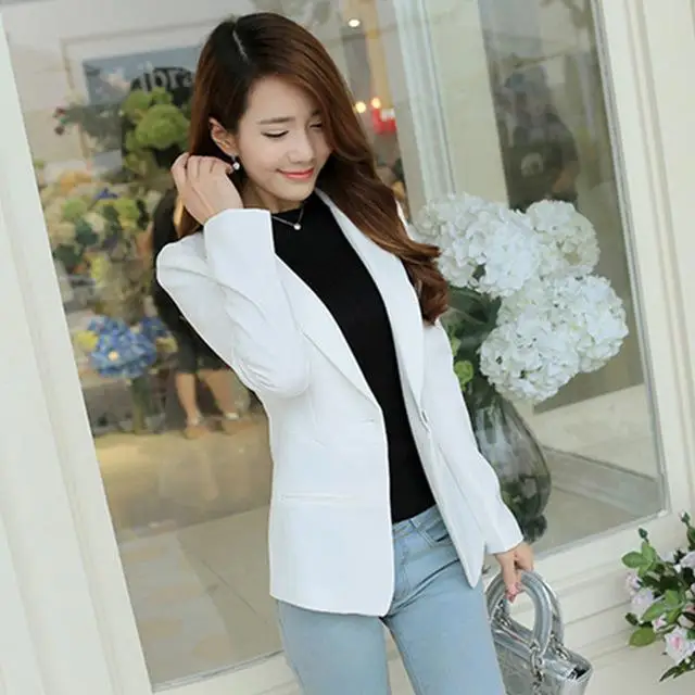 r133 white Тонкий Женский блейзер Осенняя модная куртка Женский офисный однотонный Карманный деловой блейзер с вырезом Женское пальто плюс размер S-5XL - Цвет: r133 white