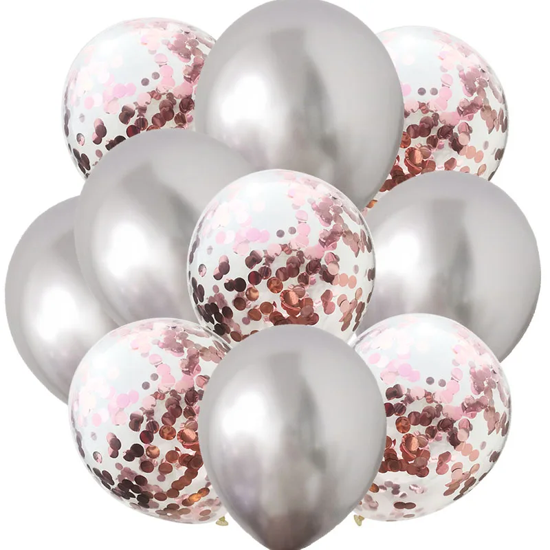 silver and rose gold 10 шт. 12 дюймов металлические цвета латексные воздушные шары конфетти воздушные баллоу надувной шар для дней рождения вечеринки Baby Shower Свадебный декор - Цвет: silver and rose gold