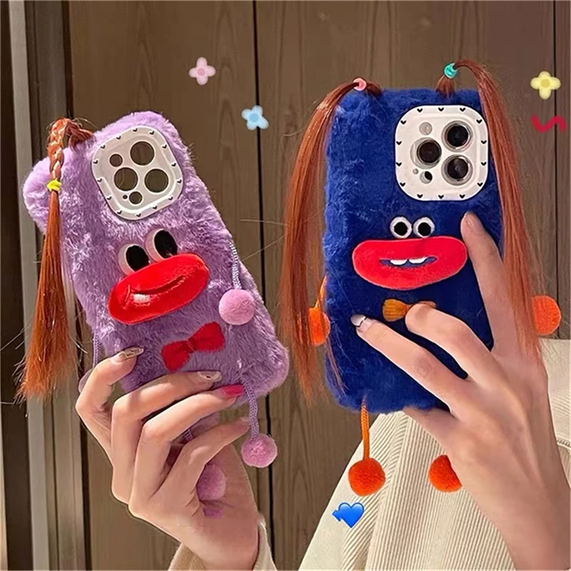 Корейский милый мультяшный забавный плюшевый чехол для телефона с изображением