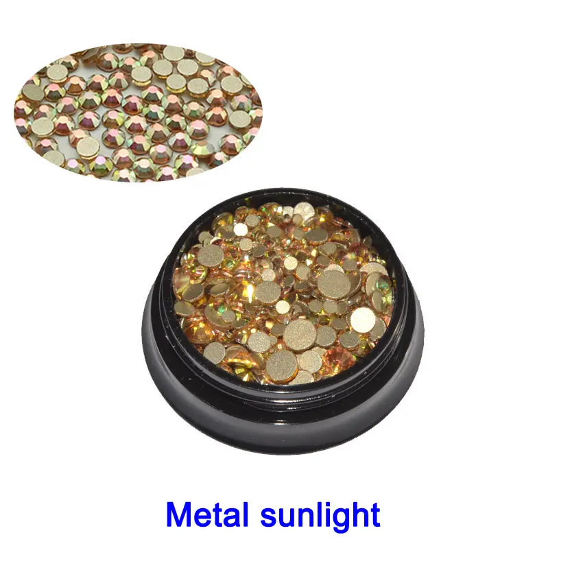 Metal sunlight 1 коробка Стразы для ногтей плоские стеклянные кристаллы 350 шт смешанный размер Charm очаровательные драгоценные камни декорации аксессуары для ногтей аксессуары - Цвет: Metal sunlight