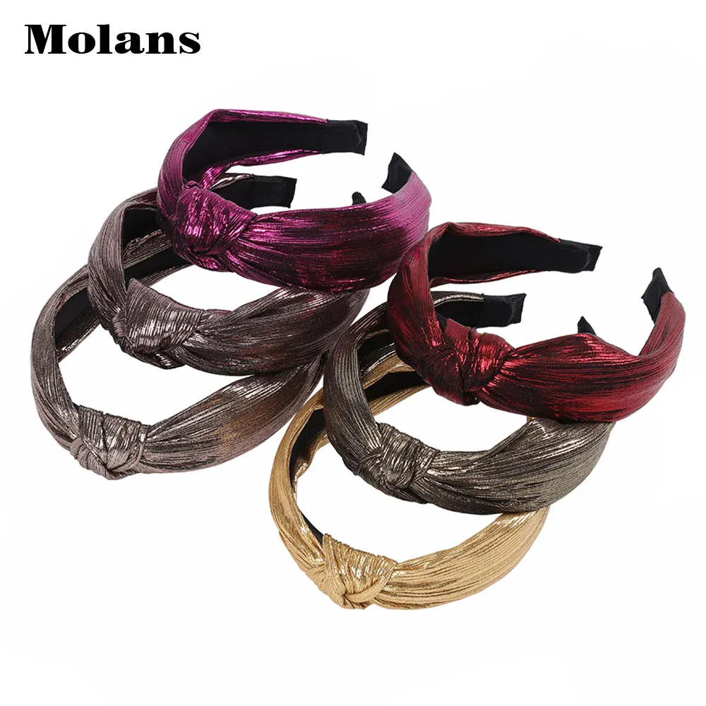 Головная повязка Molans Pure Color Shiny с узлом из серебряной проволоки для женщин в качестве декора на вечеринке.