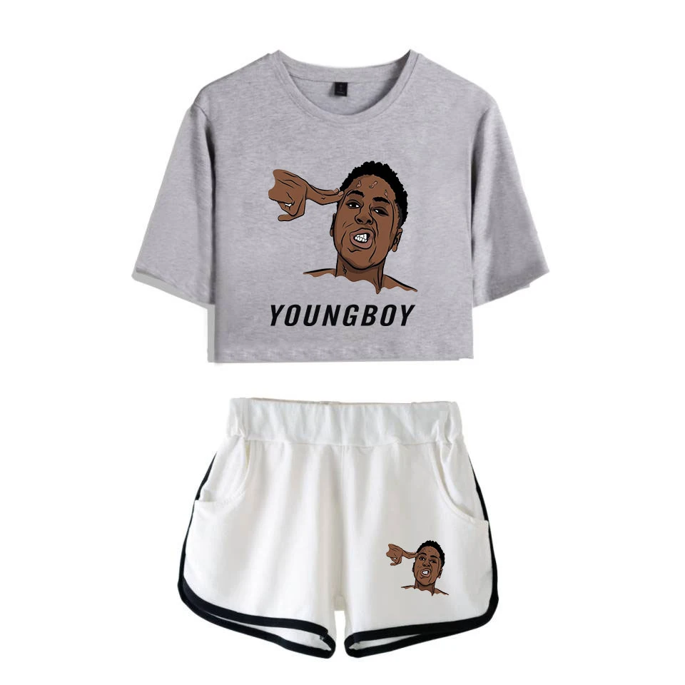 

2020 Summer Women's Sets Crop Top + Shorts Sweat Suits Women Tracksuits Youngboy Never Broke Again Short Sleeve Two Piece Print