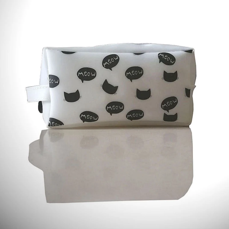 Простой модный пластиковый квадратный пенал на молнии с мультяшным котом Cem