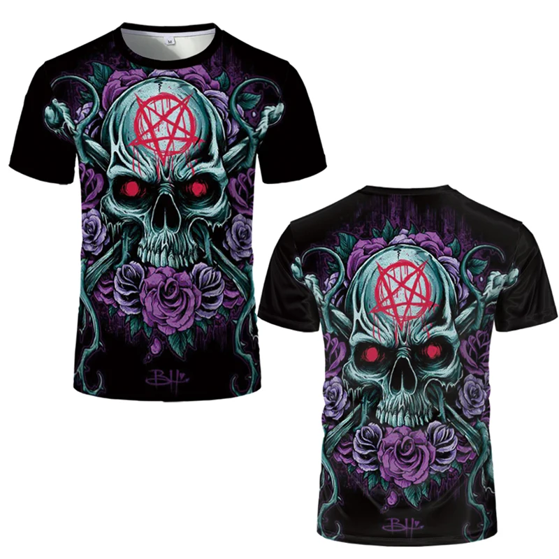

3D Printed anime Shirts Men Skull Men Skeleton Punk Rock Gun 3d Print T-shirt Vintage Gothic Mens Clothing Summer tops