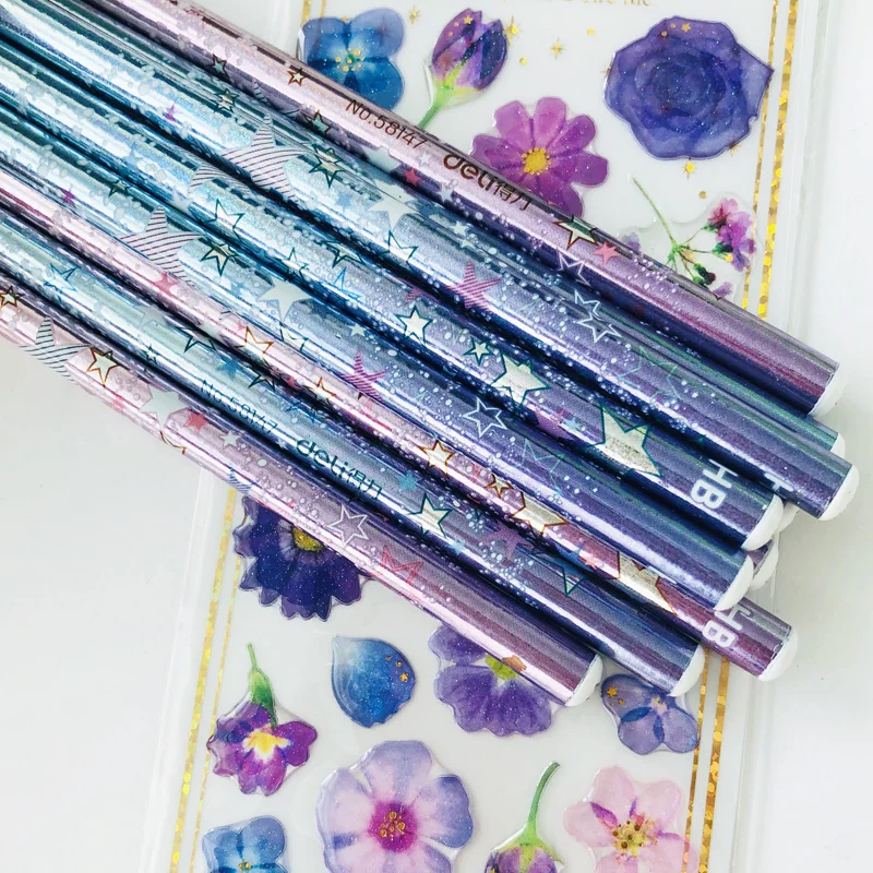 

4pcs/lot Bright Shiny Stars HB Standard Wooden Pencil Student Stationery Writing Drawing Pencils School Office Supply