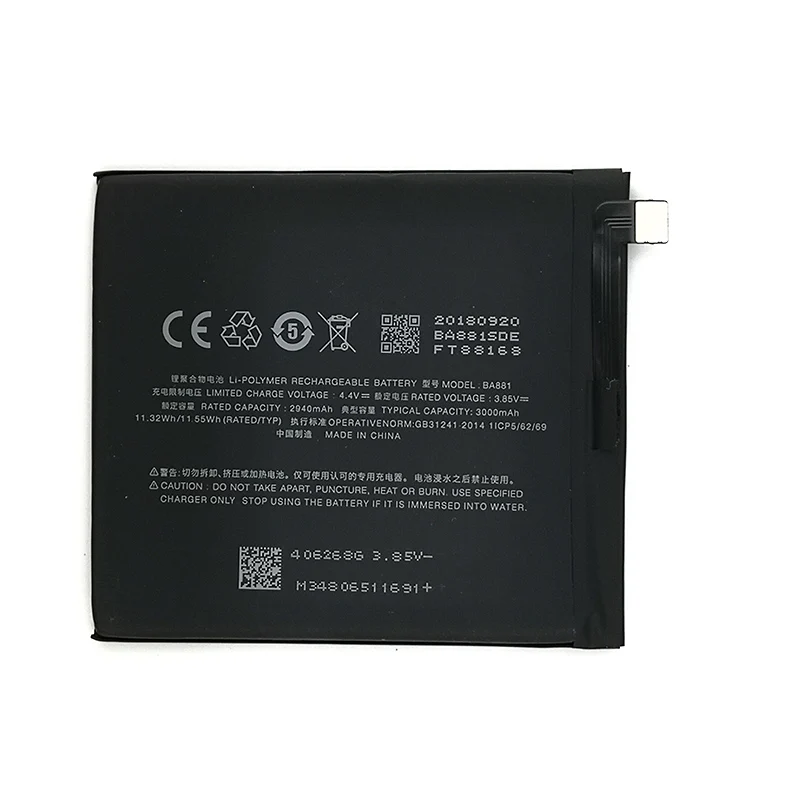 Аккумулятор для Meizu 15 M881M/M881Q BA881, 3000 мАч, сменный литий-ионный полимерный аккумулятор для телефона, запасные части