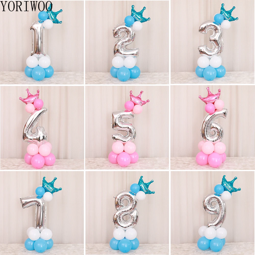 YORIWOO Foil Balloons Numbers 1 2 3 4 5 6 7 8 9 Happy Birthday Balloon 1st Birthday Party Decorations Kids Baby Shower Boy Girl