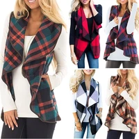 autumn and winter new spot 2020 sleeveless womens plaid pocket cardigan vest coat